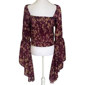 Live 4 Truth Crop Top Smocked Bell Sleeve Floral Women’s Size XL Fairly Milkmaid